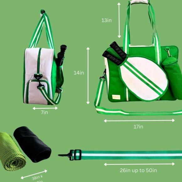 NWT AWESOME Pickle-colored Canvas PICKLEBALL BAG w/ matching accessories - Picture 3 of 6